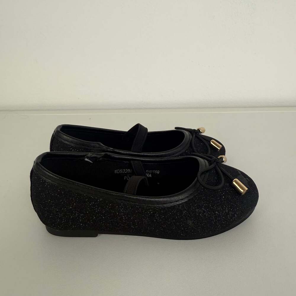 Toddler Girls Slip-On Ballet Christmas Holiday Black Glittery Bow Flat Shoes 6M